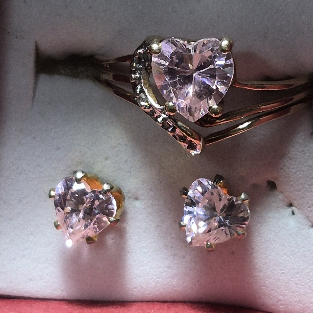 Richard Klein 10k gold ring with a pink topaz heart and a single diamond accent